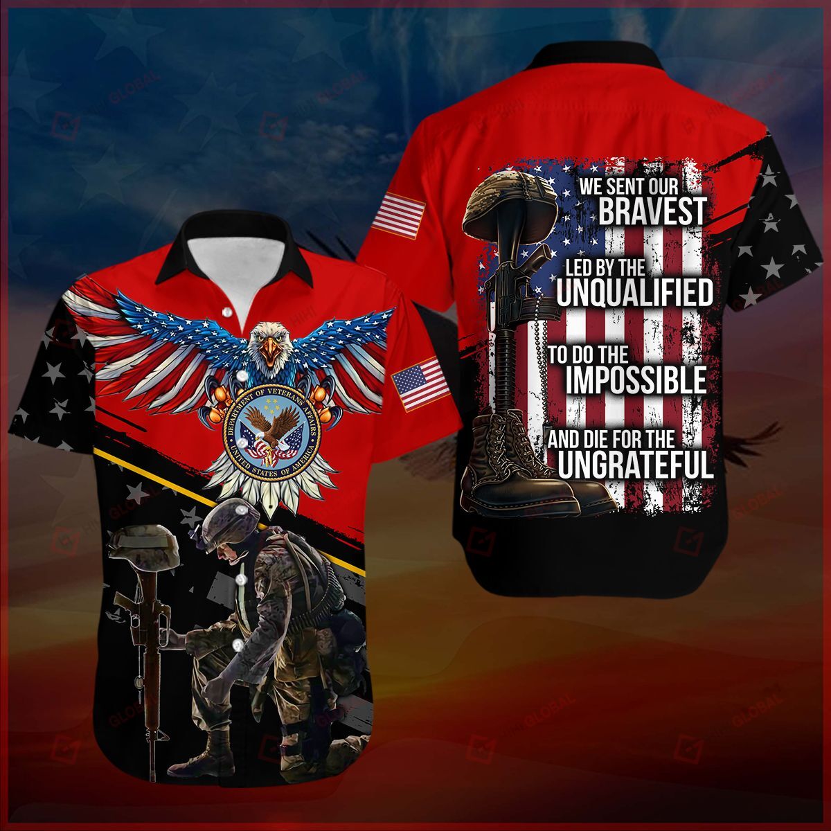 We sent our bravest Veteran Red Hawaiian shirt{Size}