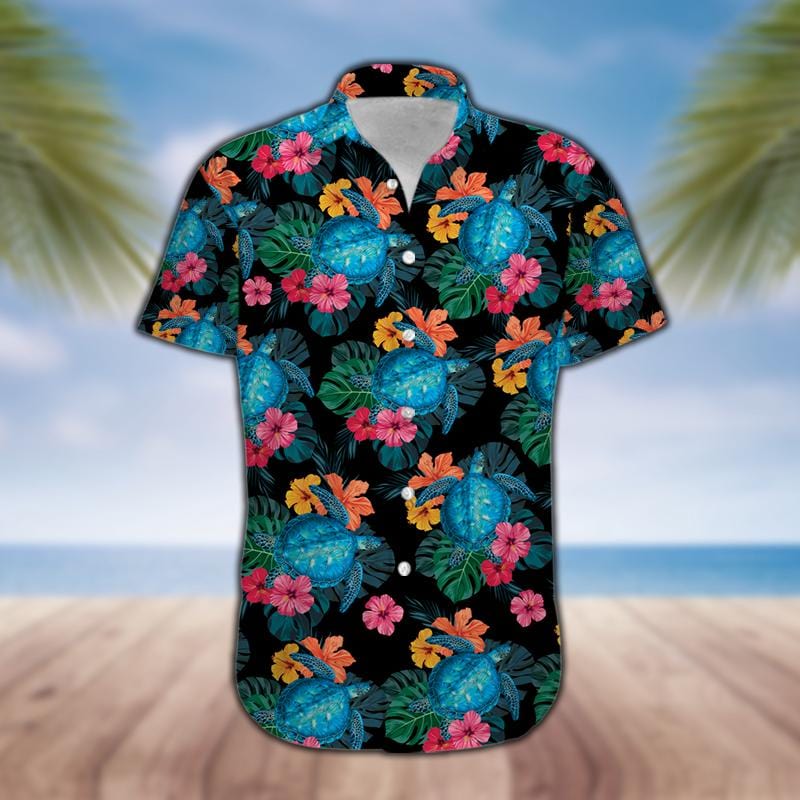 Turtles Hibiscus Tropical Hawaiian Aloha Shirts #8521H{Size}