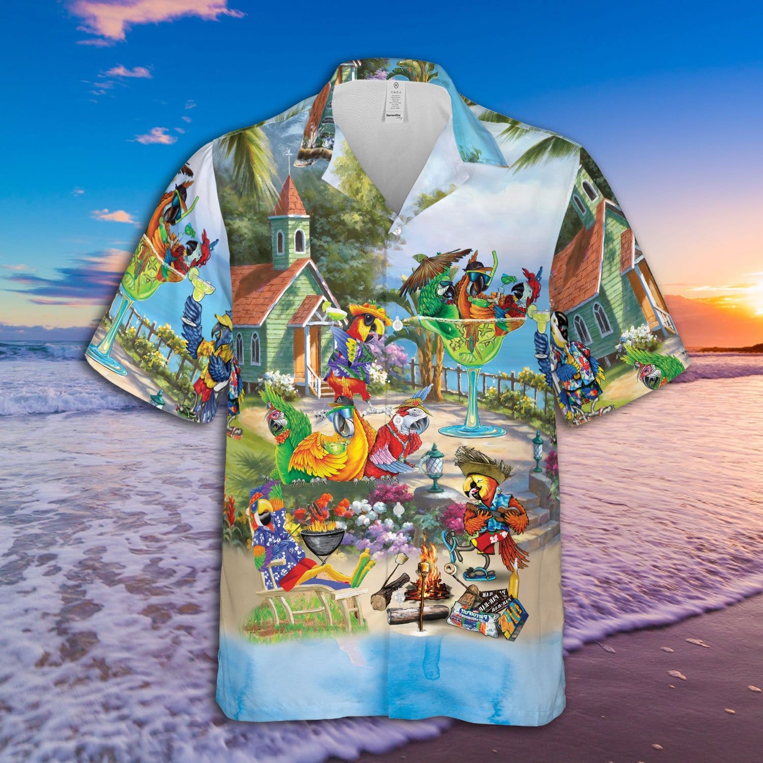 Tropical Parrot Summer Beaches Unisex Aloha Hawaiian Shirts #250621Xh{Size}