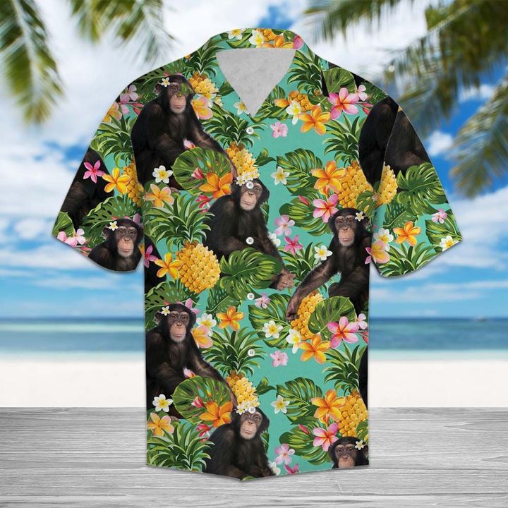 Tropical Pineapple Chimpanzee 3D Hawaiian Shirt For Men With Vibrant Colors And Textures{Size}