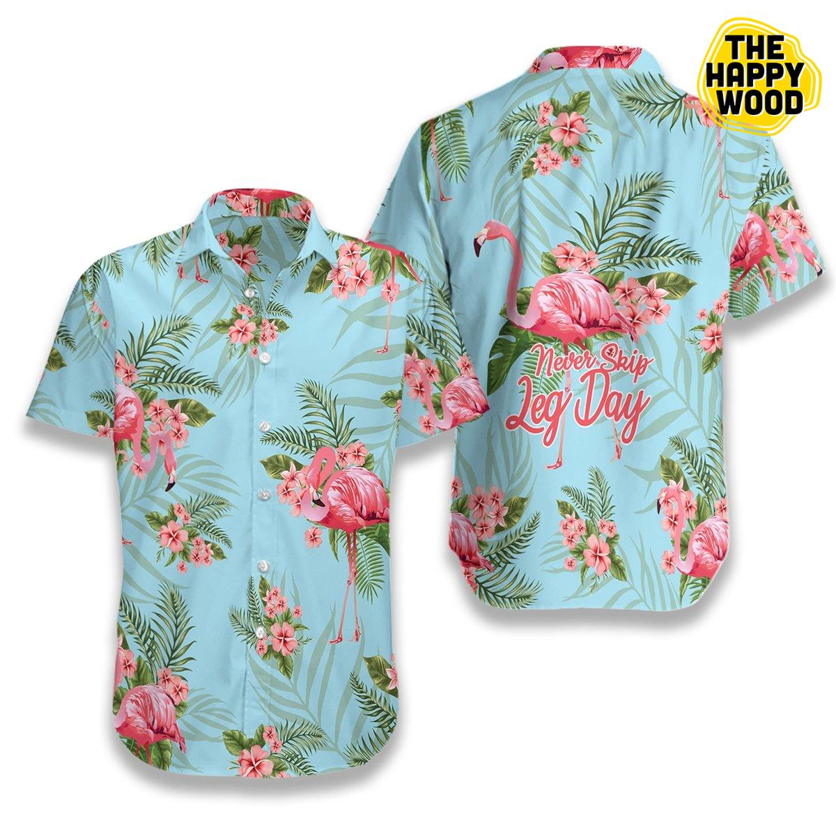 Tropical Workout Flamingo Never Skip Leg Day Hawaiian Hawaii Shirt{Size}