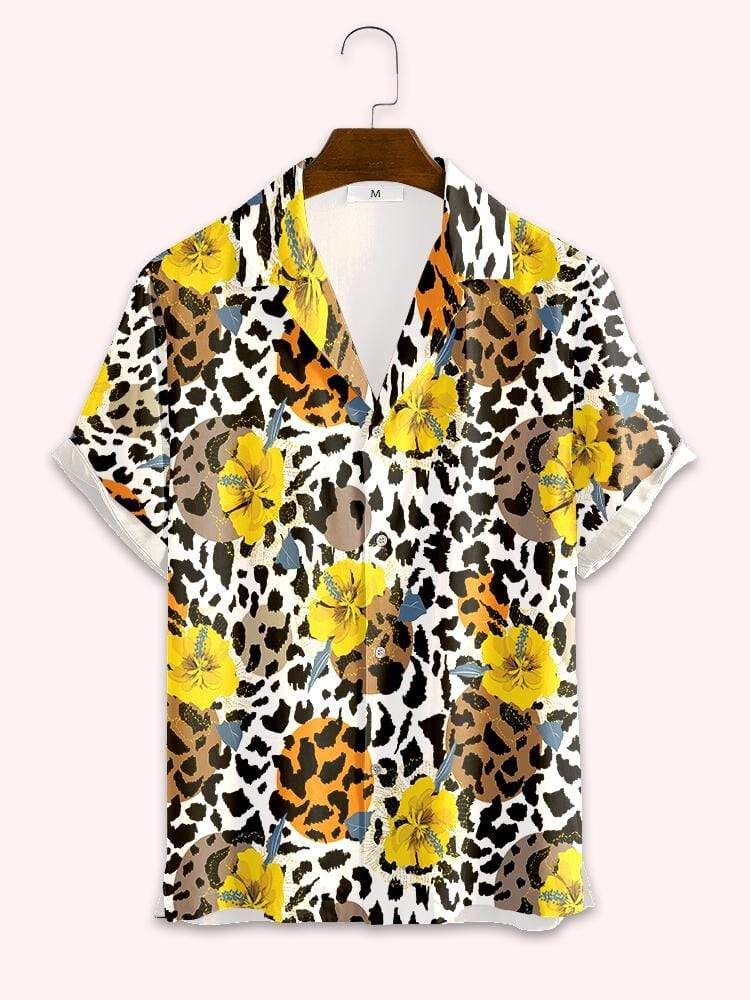 Tropical Hibiscus Leopard Pattern Summer Trend 2021 Hawaiian Unisex Shirts{Size}