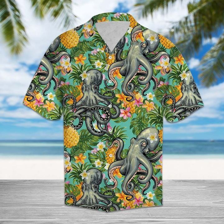 Tropical Pineapple Octopus 3D Hawaiian Shirt For Men With Vibrant Colors And Textures{Size}