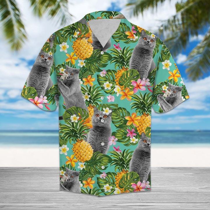 Tropical Pineapple British Shorthair 3D Hawaiian Shirt For Men With Vibrant Colors And Textures{Size}