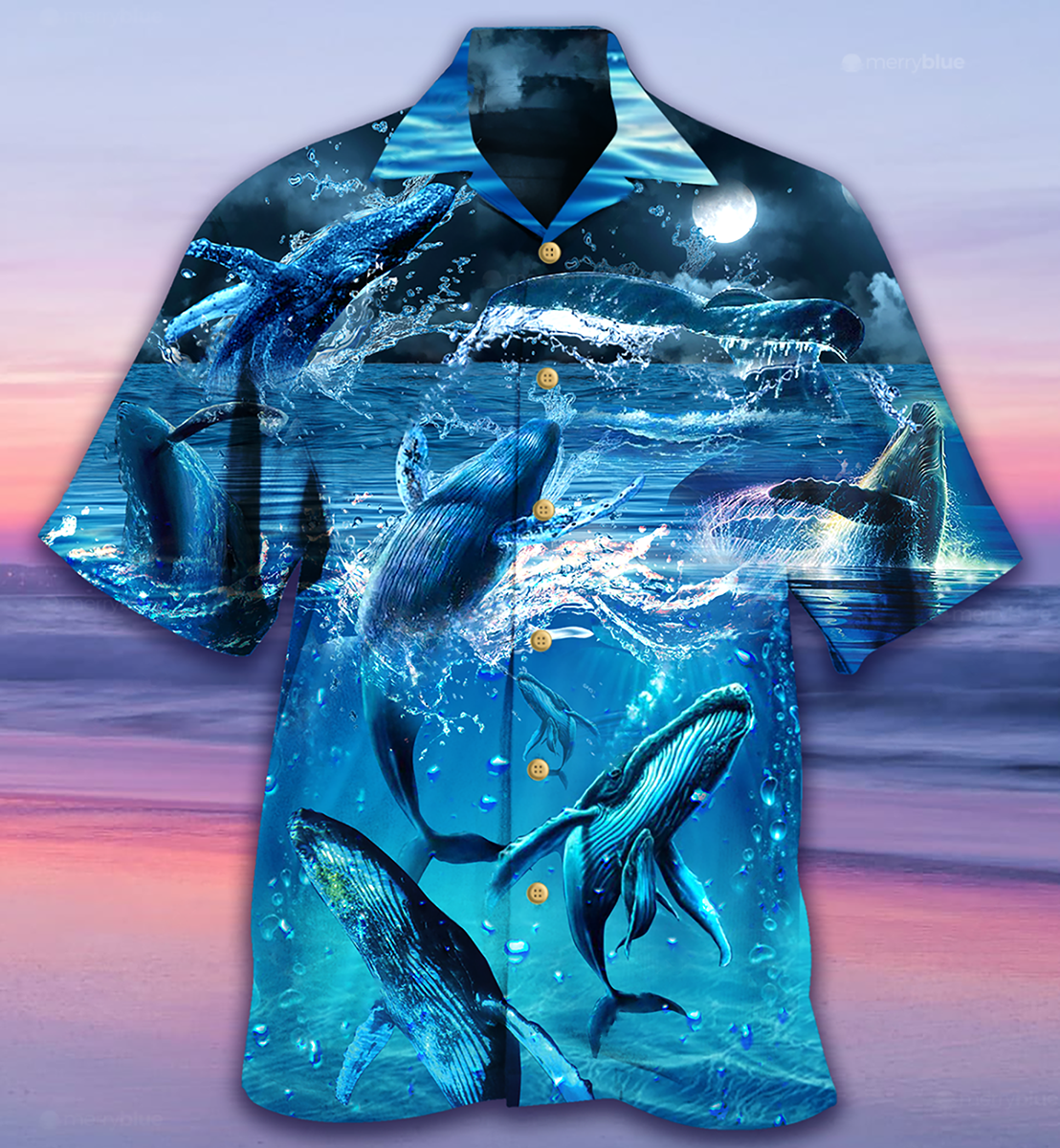 Whale Love Ocean Blue - Hawaiian Shirt{Size}