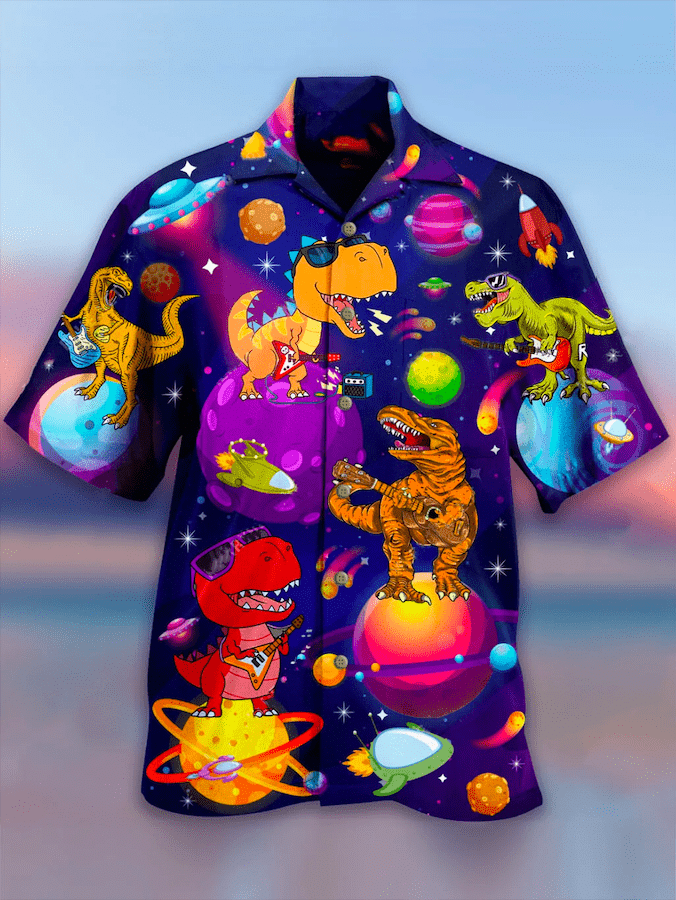 T-Rex Dinosaur So Cute On Space Hawaiian Aloha Shirts{Size}