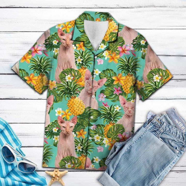 Tropical Pineapple Sphynx 3D Hawaiian Shirt For Men With Vibrant Colors And Textures{Size}