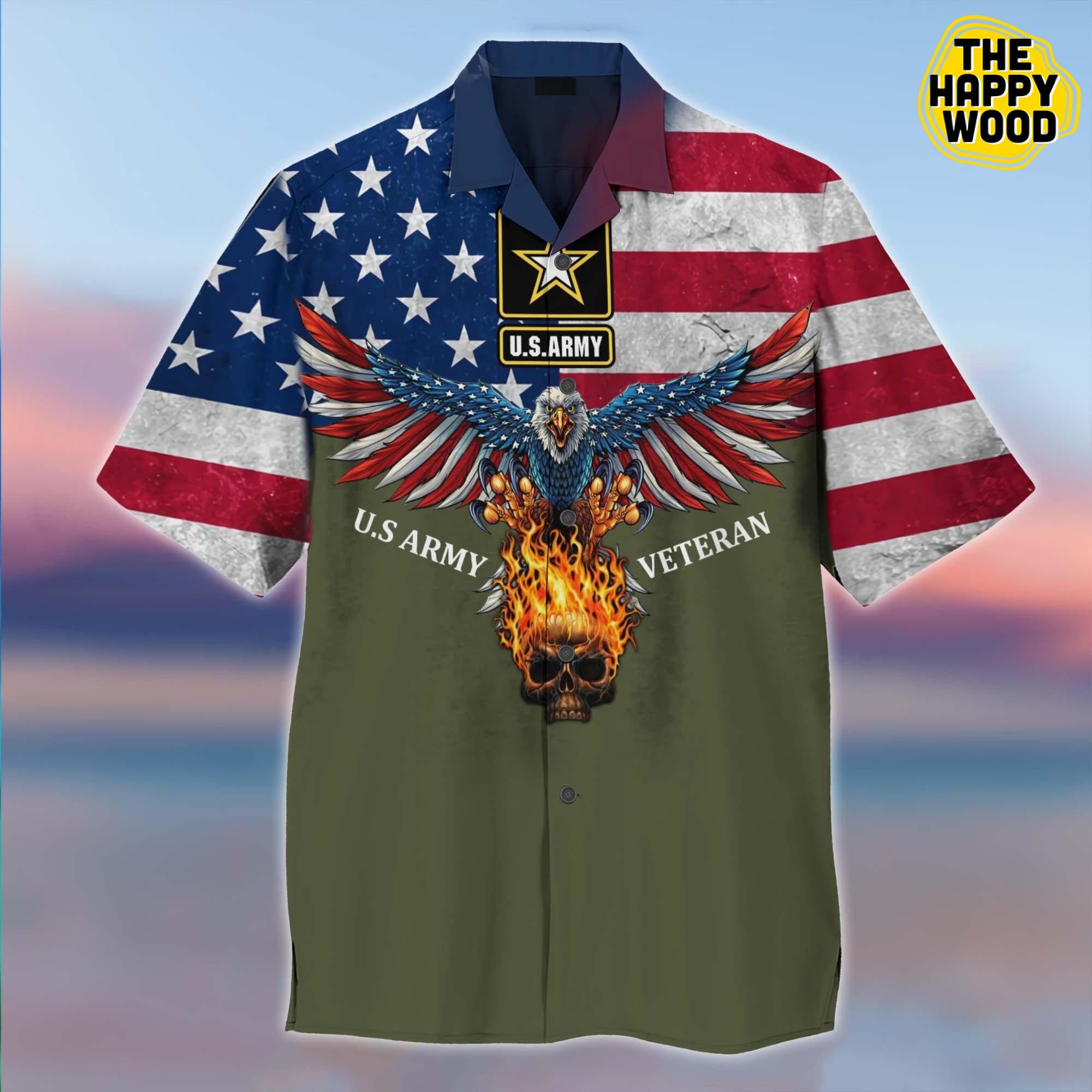 US Army Veteran Eagle 3D Hawaiian Hawaii Shirt{Size}