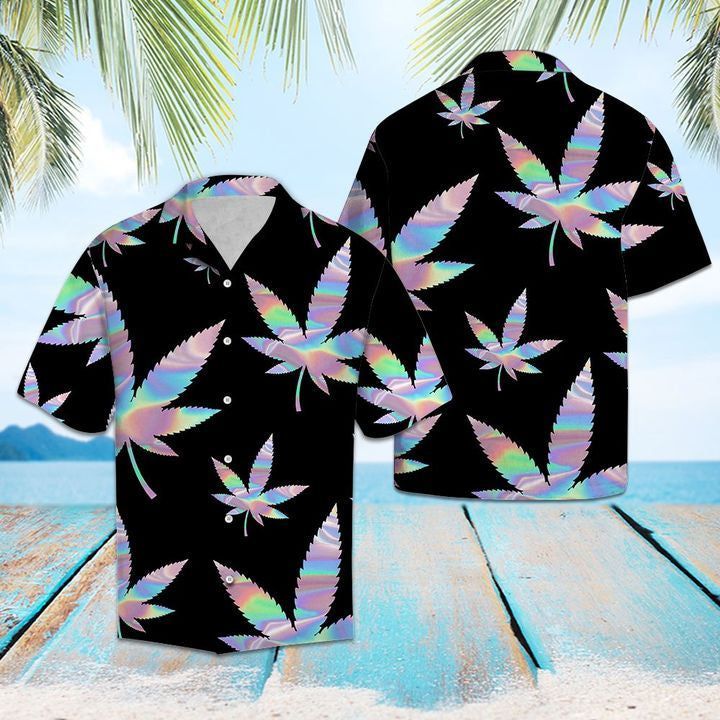 Weed Hologram 3D Hawaiian Shirt For Men With Vibrant Colors And Textures{Size}