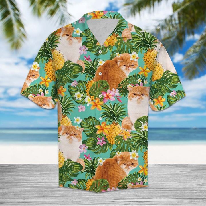 Tropical Pineapple Exotic Shorthair 3D Hawaiian Shirt For Men With Vibrant Colors And Textures{Size}