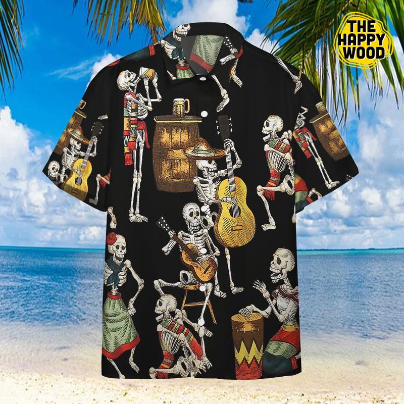 Skeleton Dancing 3D Hawaiian Shirt Hawaii Beach Retro{Size}