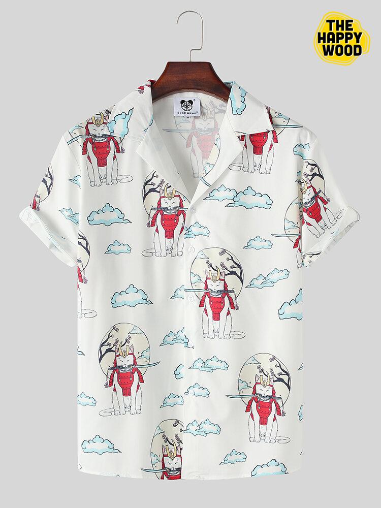 Warrior Cat Print Hawaiian Hawaii Shirt{Size}