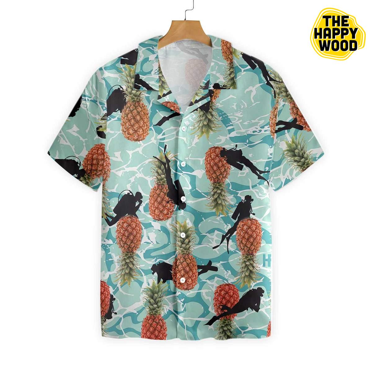 Tropical Pineapple Ocean Scuba Diving Hawaiian Hawaii Shirt{Size}