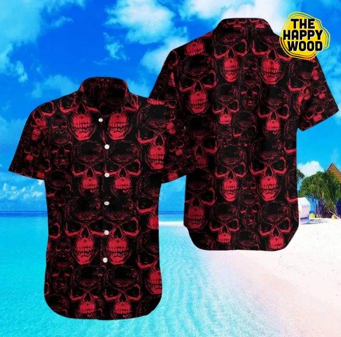 Skull Red Pattern Hawaiian Hawaii Shirt{Size}