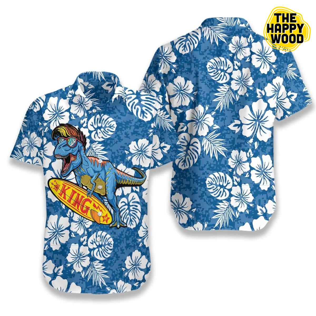 T Rex Catch The Waves Dinosaur Hawaiian Hawaii Shirt{Size}