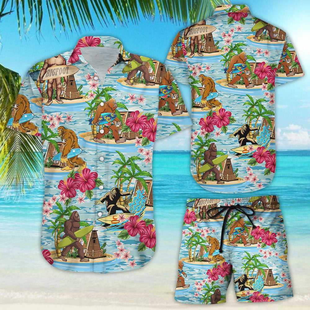 Surfing Hawaii Shirt - Monkey Surfing Hibicus Hawaiian Shirt Hibiscus Tropical - Gift For Swimming Lover{Size}