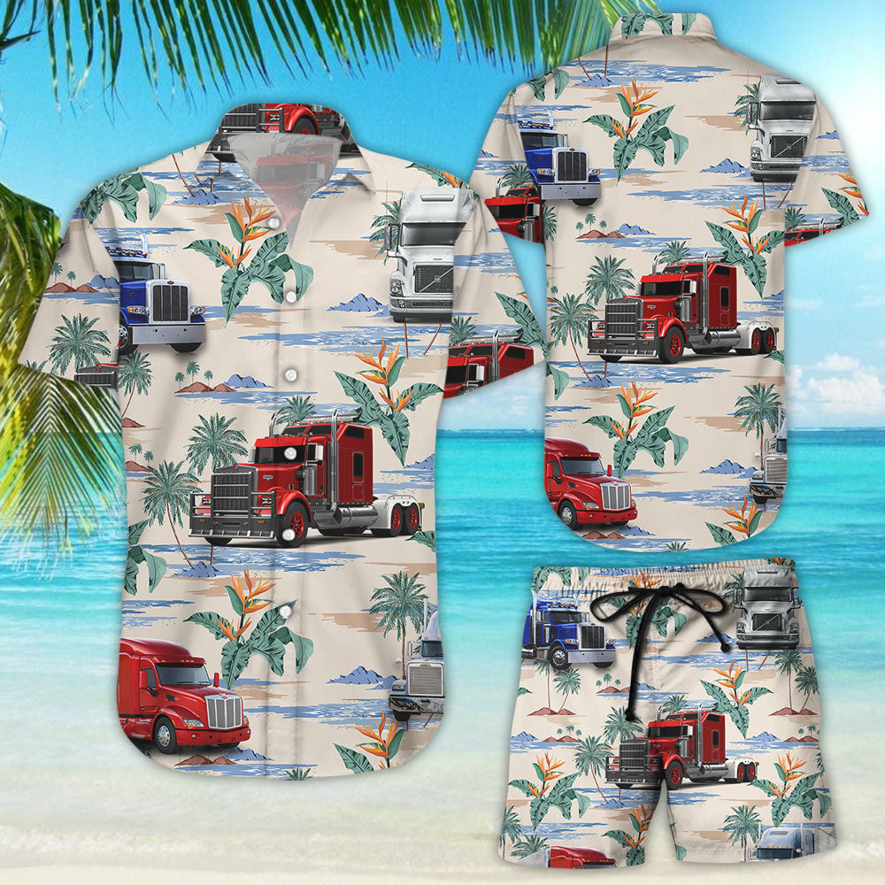 Truck Hawaiian Shirt - Red Trucker On The Beach Hawaiian Shirt - Cute Beach Themed Gifts{Size}