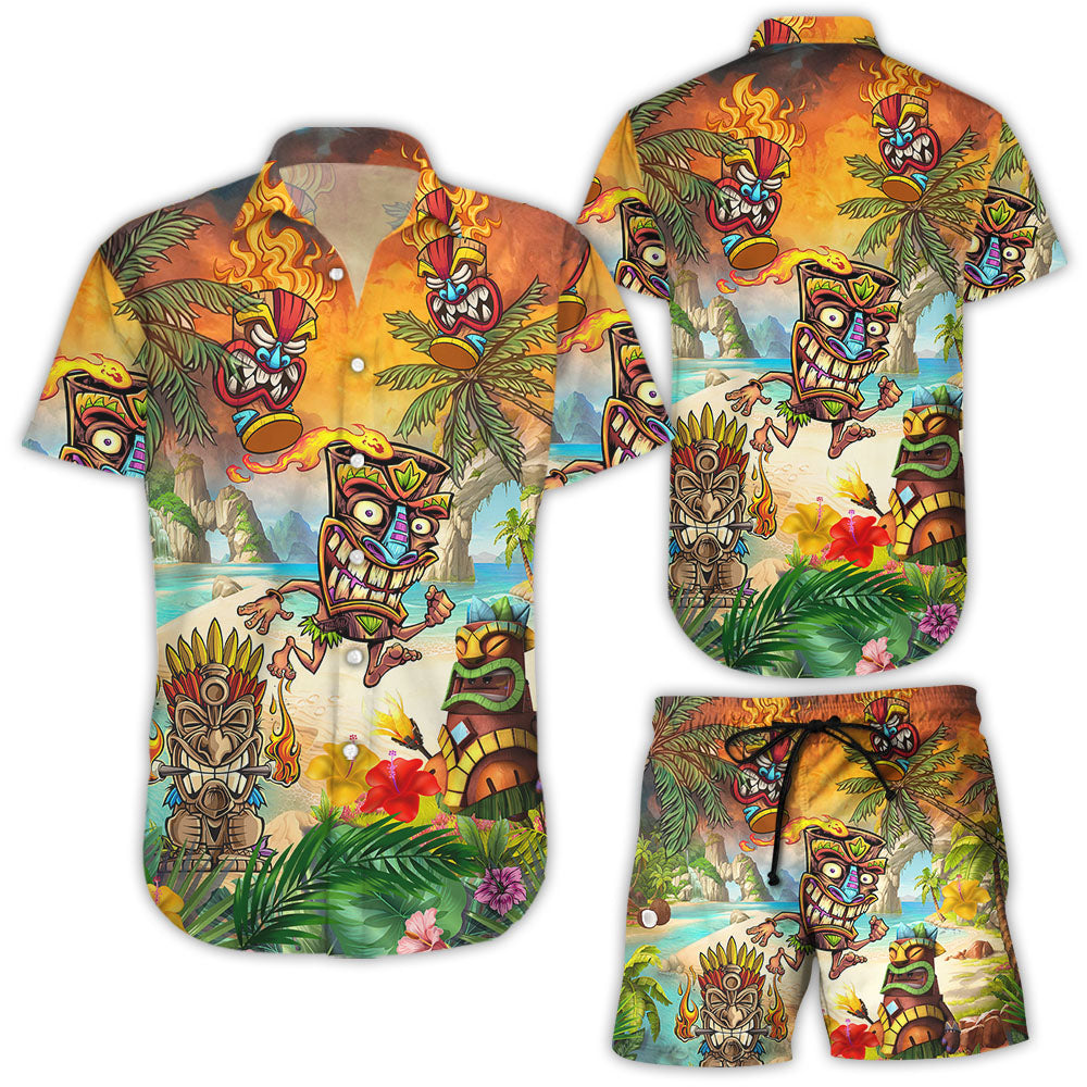 Tiki Hawaiian Shirt - Aloha Tropical Tiki Funny Yellow Hawaii Shirt - Summer Holiday Presents{Size}