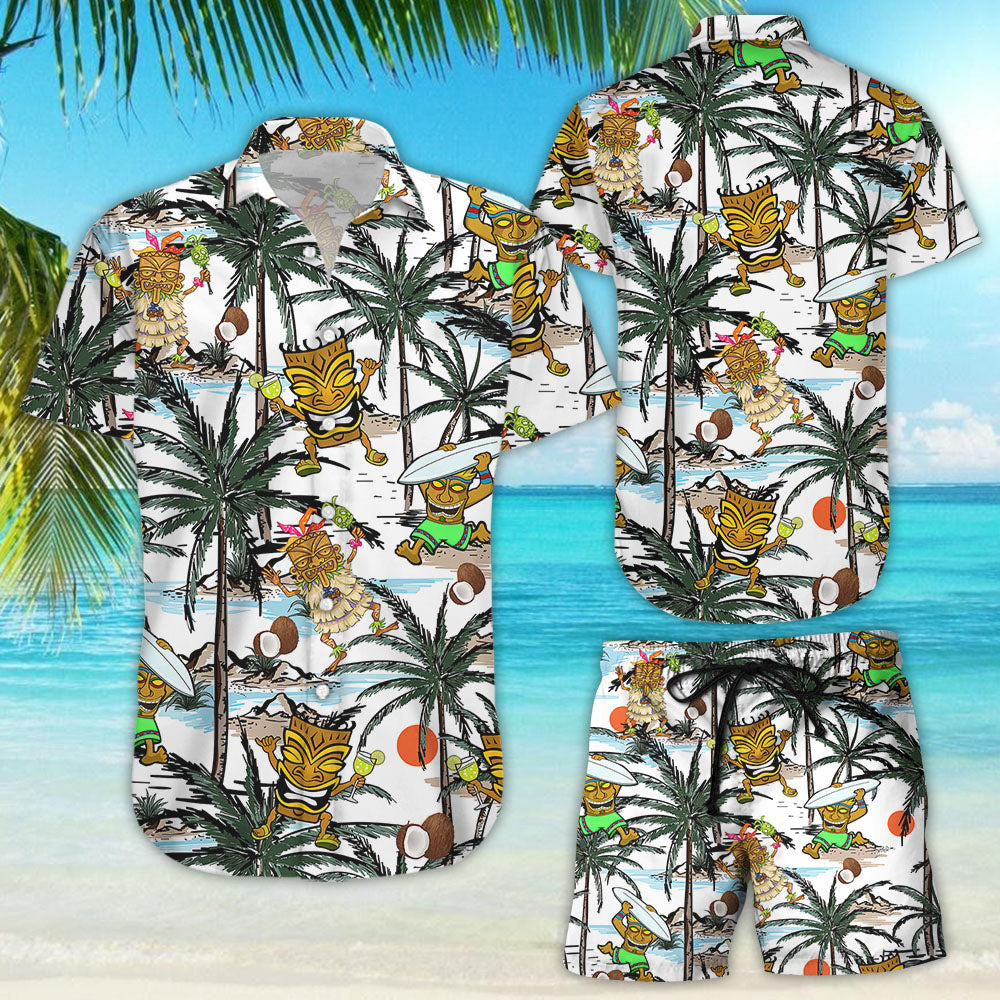 Tiki Hawaiian Shirt - Funny Tiki Romping With Coconut Tree Hawaii Shirt - Tropical Themed Gifts{Size}