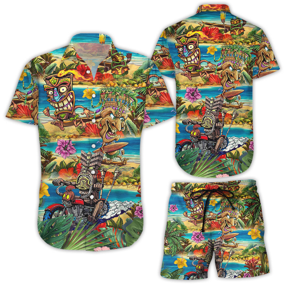 Tiki Hawaiian Shirt - Funny Tiki Ridding Motorbike Hawaii Shirt - Tropical Themed Gifts For Him{Size}