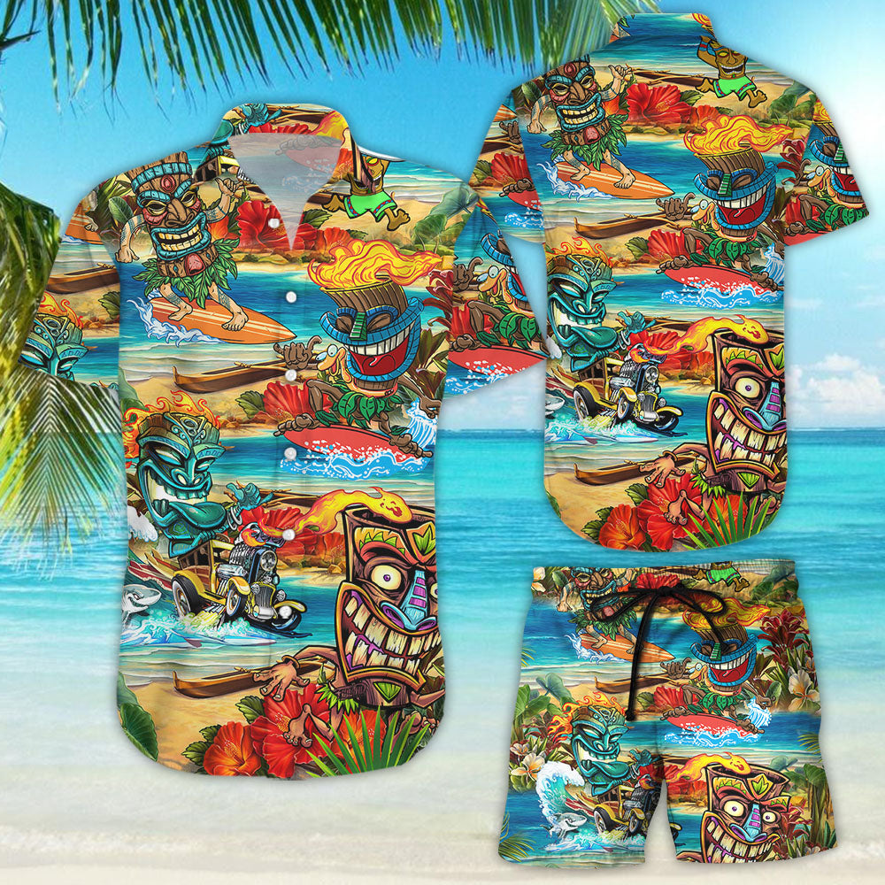 Tiki Hawaiian Shirt - Surfing Tiki Tropical Aloha Hawaii Shirt - Beach Inspired Gifts{Size}