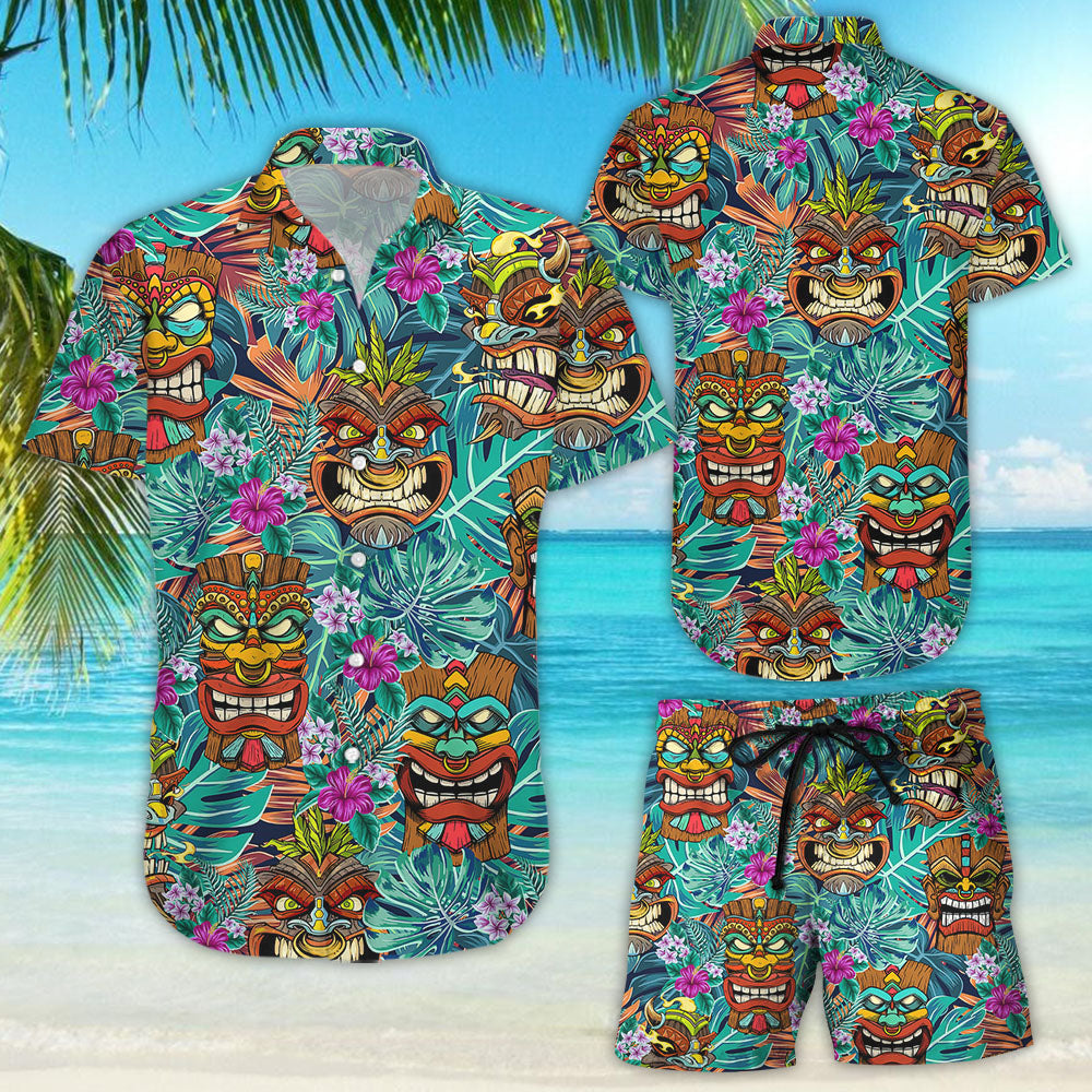 Tiki Hawaiian Shirt - Tiki Tribal Wooden Mask Tropical Hawaii Shirt - Tropical Themed Gift Ideas{Size}