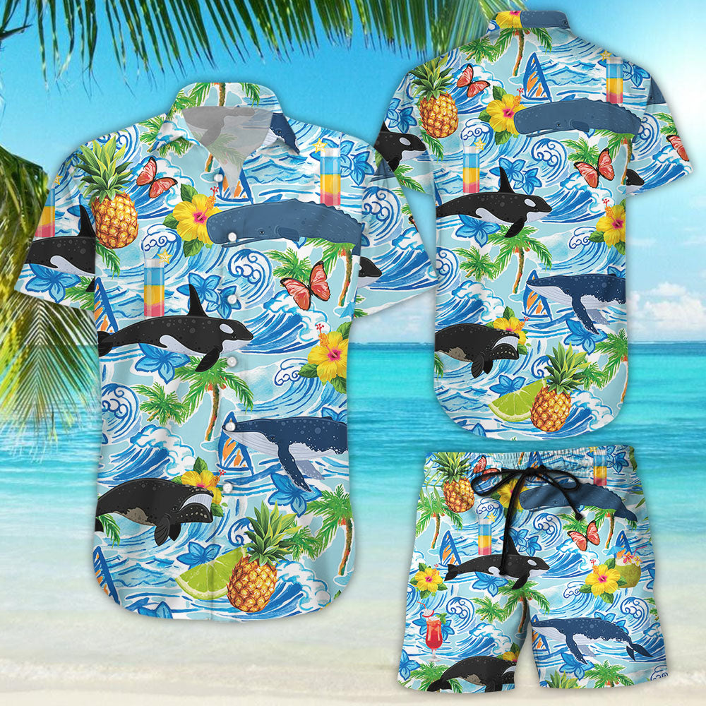 Whale Hawaiian Shirt - Pineapple Tropial Whale Swimming Hawaii Shirt - Gifts For Hawaii Lovers{Size}