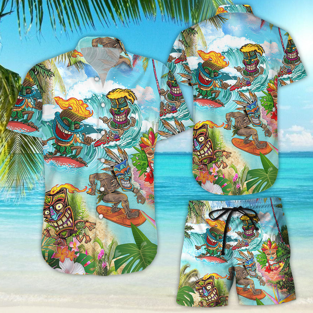 Tiki Hawaiian Shirt - Tiki Surfboard Beach Get Here Funny Hawaii Shirt - Cute Beach Themed Gifts{Size}