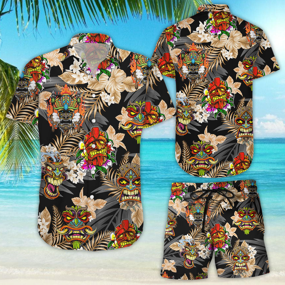 Tiki Hawaiian Shirt - Tiki Tribal Wooden Mask Tropical Hawaii Shirt - Unqiue Beach Vacation Gift{Size}