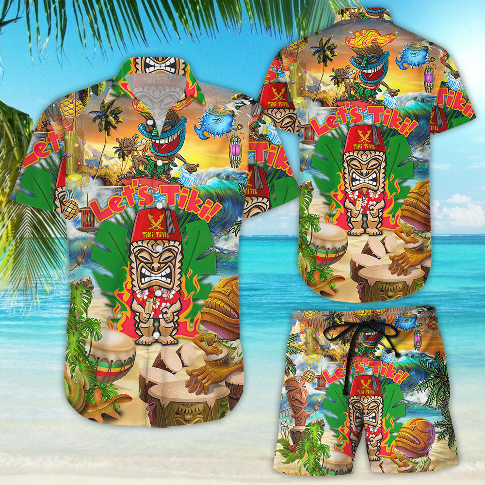 Tiki Hawaiian Shirt - Let's Tiki Time Beach Get Here Tiki Funny Hawaii Shirt - Presents For Summer Holidays{Size}