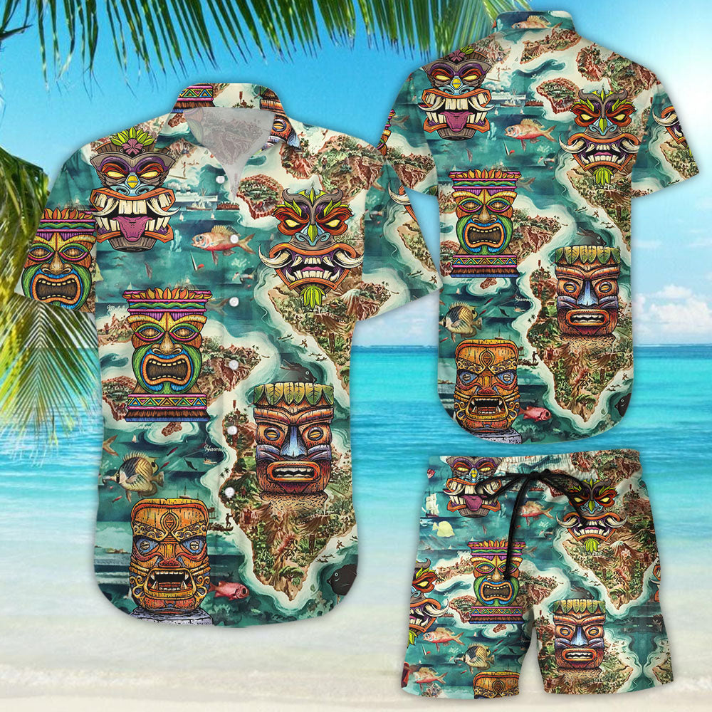 Tiki Tiki Funny Map of the Hawaiian Islands Hawaii Shirt{Size}