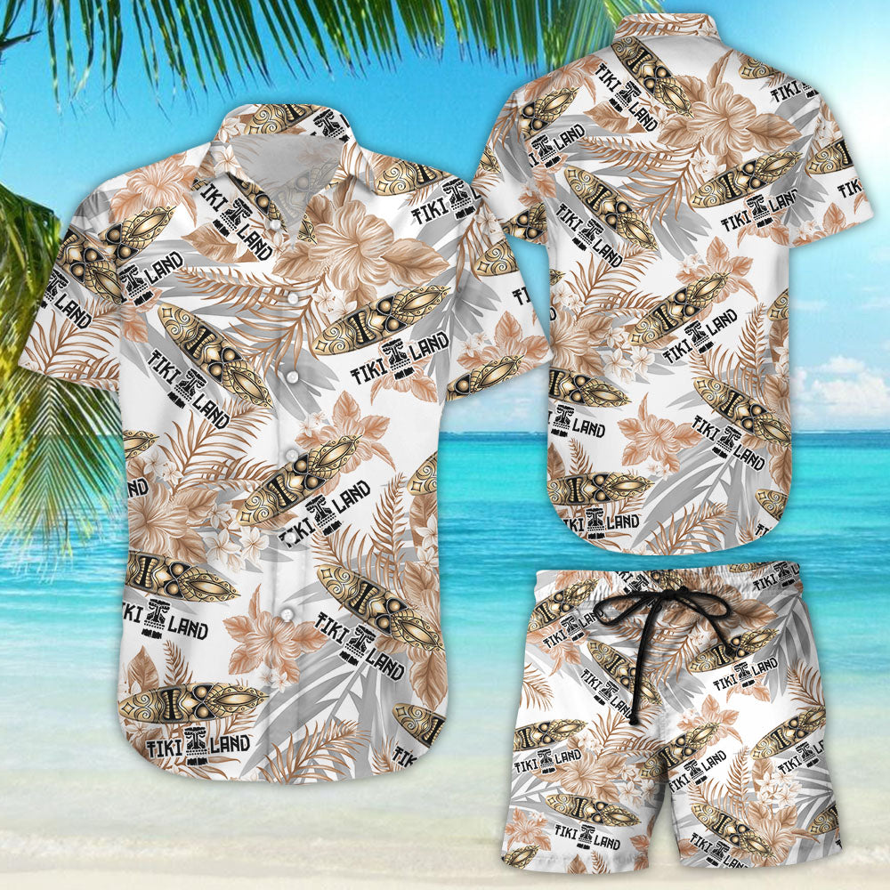 Tiki Hawaiian Shirt - Tiki Land Surfboard Button Down Shirts - Cute Beach Themed Gifts{Size}