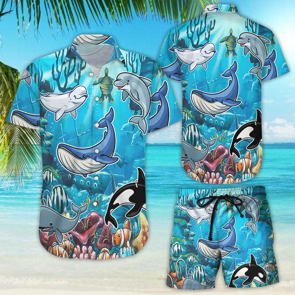 Whale Hawaiian Shirt - Cute Dolphin And Hawaii Under Sea Hawaii Shirt - Dolphin Mother's Day Gift{Size}