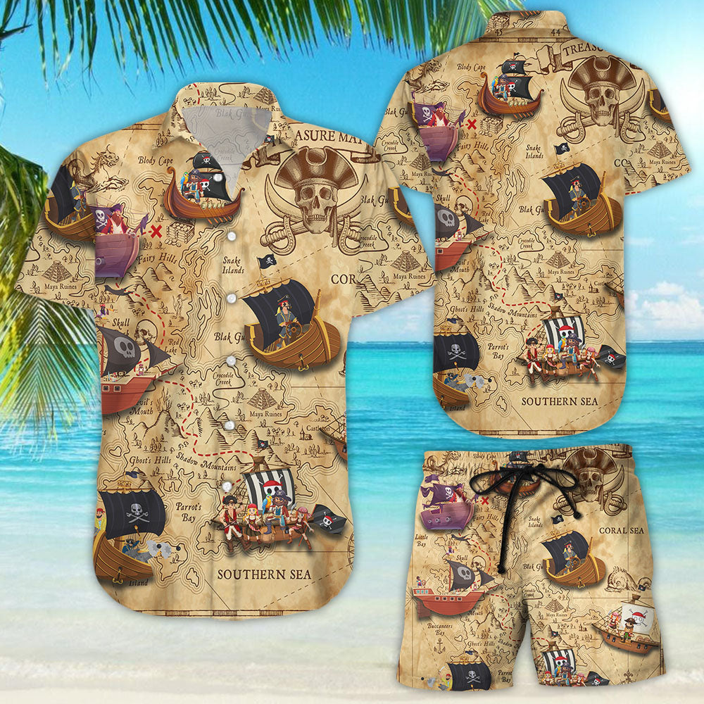 Skull Hawaiian Shirt - Pirate Boat Aloha Hawaii Shirt - Beach Themed Birthday Gift Ideas{Size}