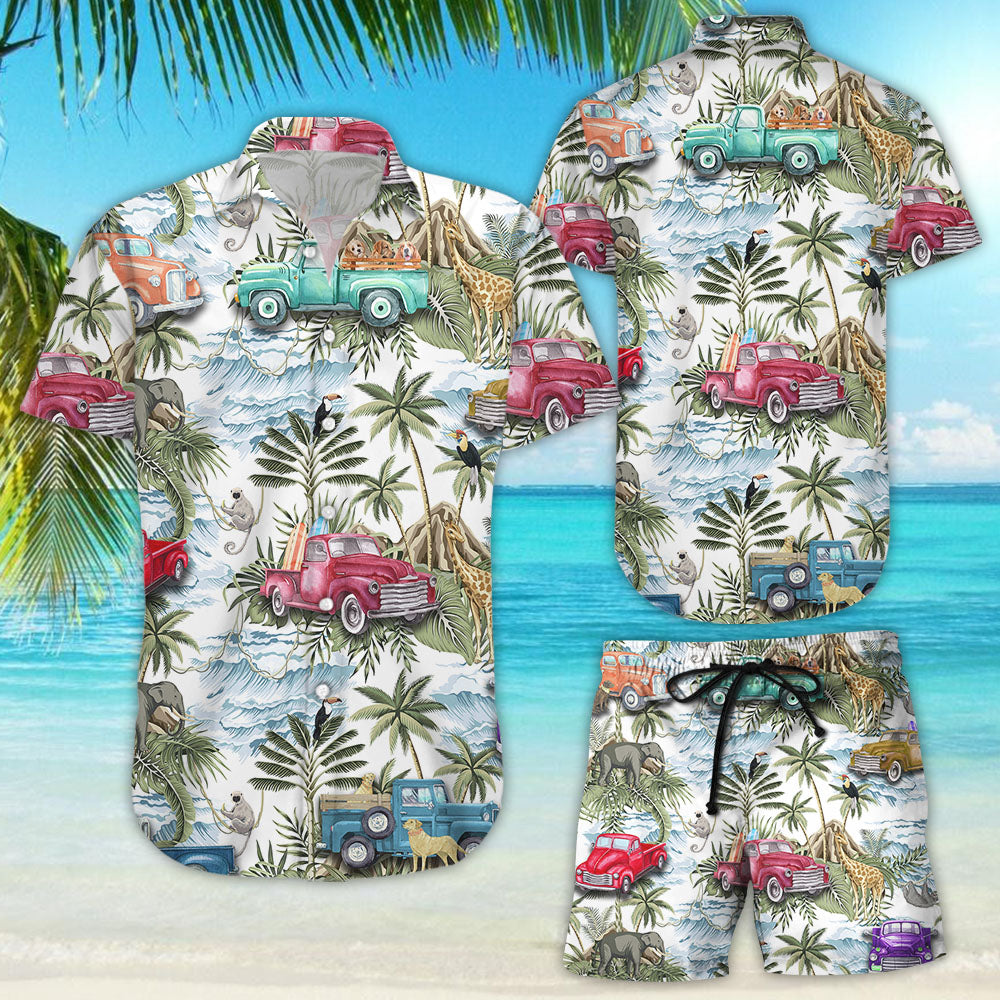 Truck Hawaiian Shirt - Tropical Vintage Botanical Island Palm Tree Truck Hawaii Shirt - Tropical Themed Gifts{Size}