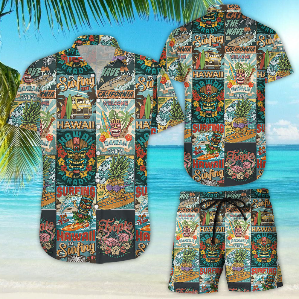 Surfing Hawaiian Shirt - Surfing Tiki Summer Party Vintage Hawaii Shirt - Beach Vacation Themed Gifts{Size}