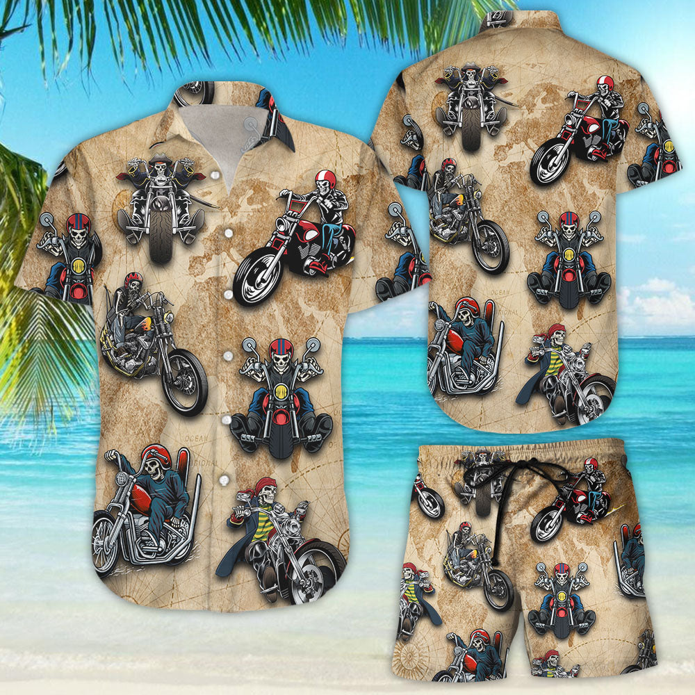 Skull Hawaiian Shirt - Unique Motorcycle Skull Button Down Shirts - Motorbike Enthusiast Gifts{Size}