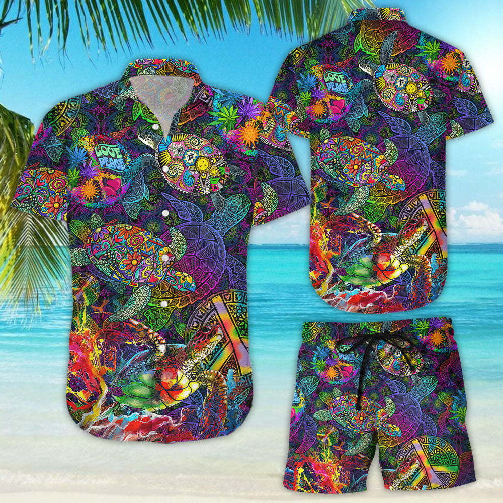 Turtle Hawaiian Shirt - Hippie Peace Colorful Turtle Hawaii Shirt - Gift For Turtle Lovers{Size}