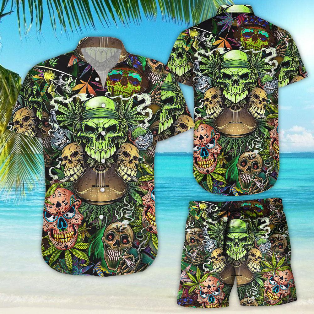 Skull Tropical Hawaiian Shirt - Green Forest Skull Smoking Trippy Weed Hawaii Shirt - Skull Gift Ideas{Size}