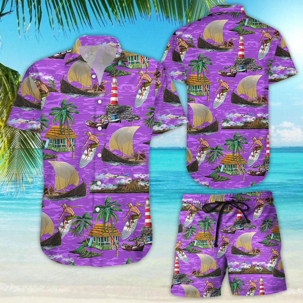 Surfing Hawaiian Shirt - Surfing Boating Purple Hawaii Shirt - Gifts For Summer Holiday{Size}