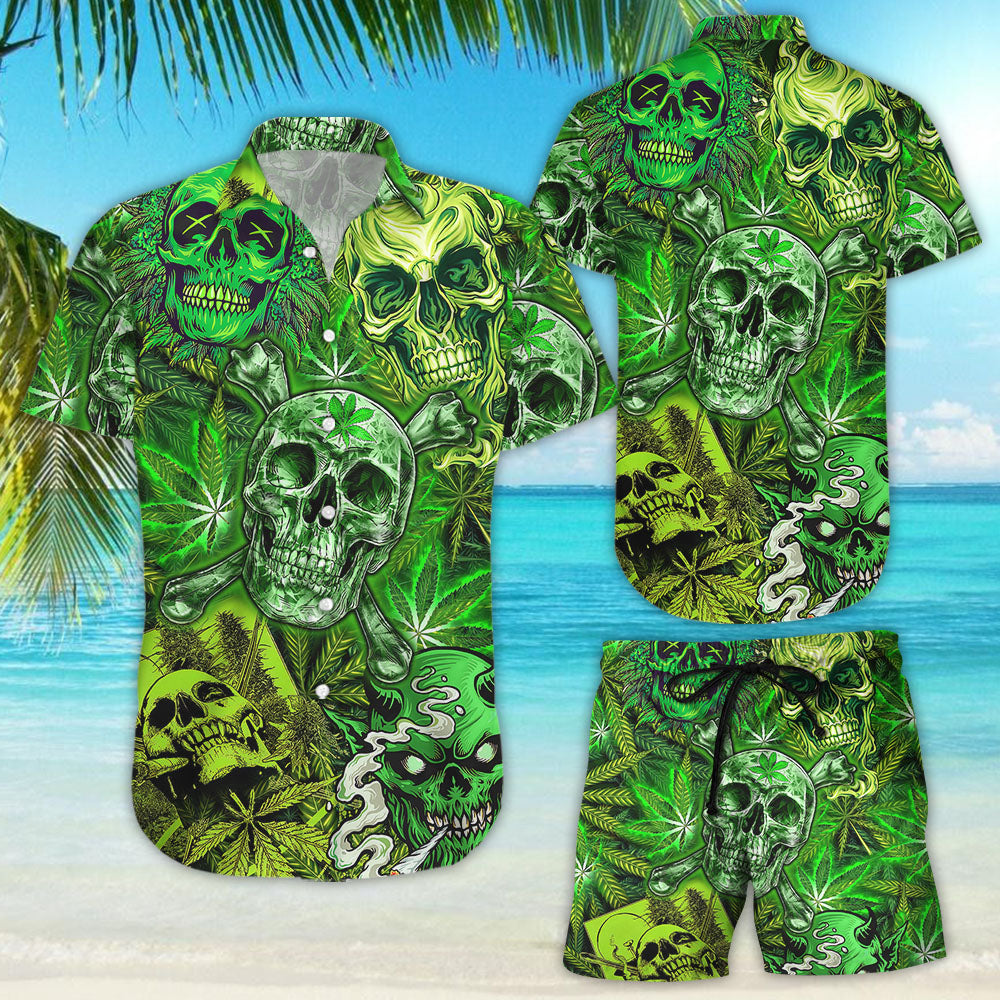 Skull Tropical Hawaiian Shirt - Aloha Hippie Skull Life Love Weed Green Hawaii Shirt - Unique Skull Gifts{Size}