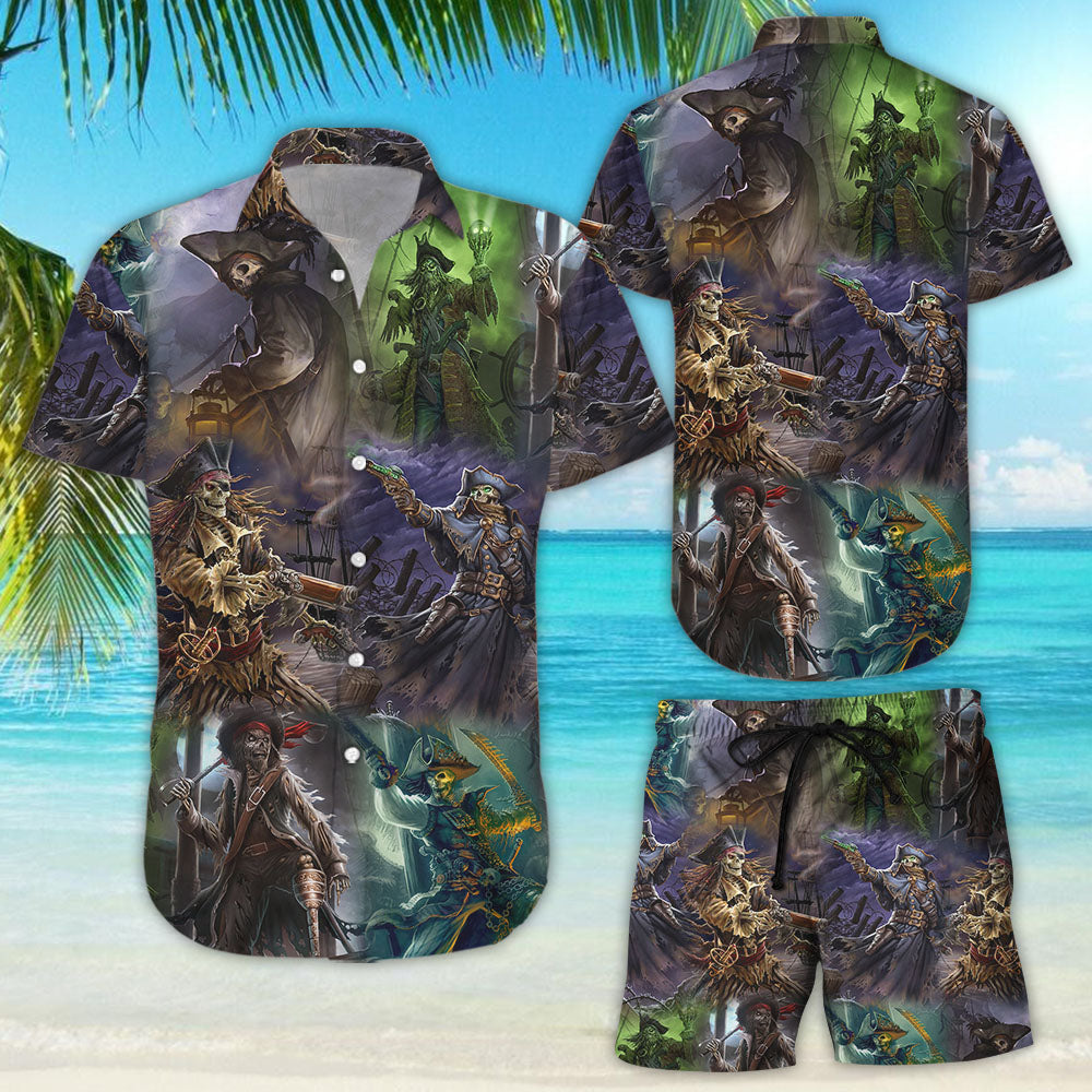 Skull Print Hawaiian Shirt - Skull Pirates Vintage Button Down Shirts - Unique Skull Gifts{Size}