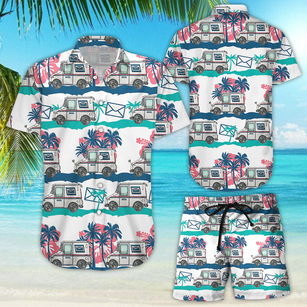 Summer Hawaiian Shirt - Postal Worker Trucks Coconuts Pattern Hawaii Shirt - Gifts To Postal Employees{Size}