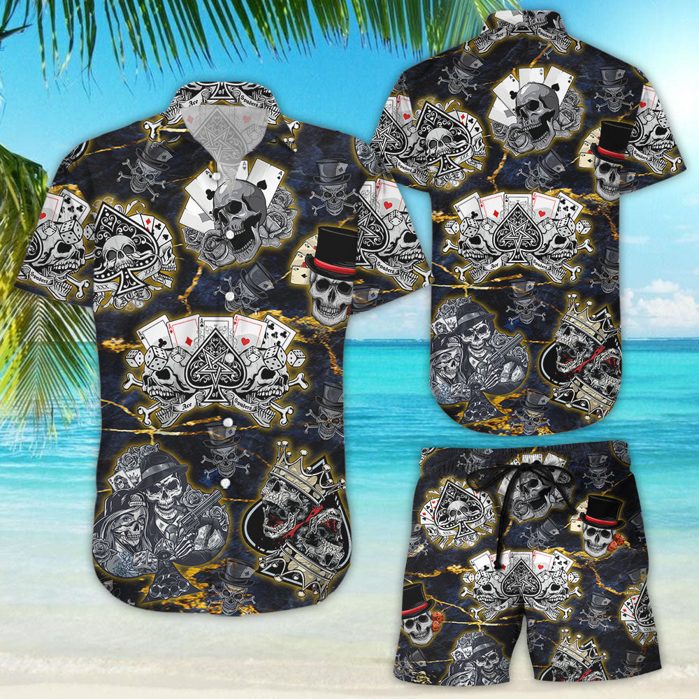 Skull Hawaiian Shirt - Skull Poker Pattern Aloha Button Down Shirts - Skull Gift Ideas{Size}