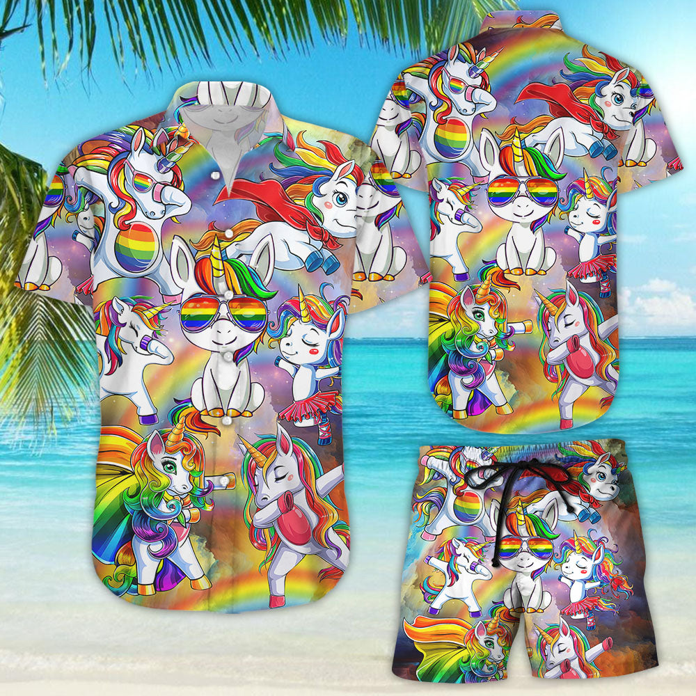 Unicorn Hawaiian Shirt - Funny LGBT Rainbow Unicorn Background Hawaii Shirt - Lgbt Presents{Size}