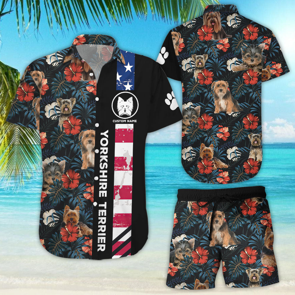 Yorkshire Terrier Hawaiian Shirts - Tropical Flowers With Dog And Flag Shirts - Gift Ideas For Dog Owners{Size}