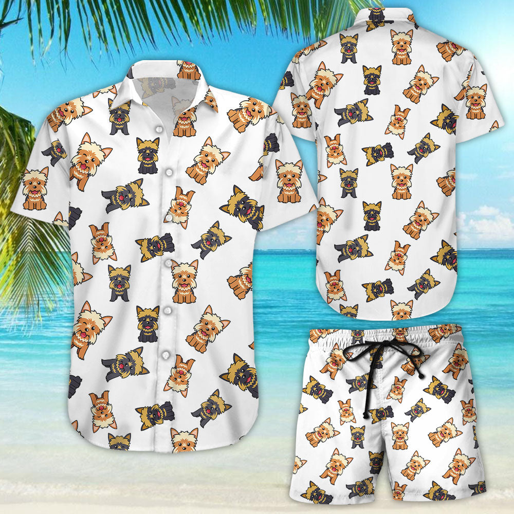 Yorkshire Terrier Dog Hawaiian Shirt - I Love Yorkshire Tropical Button Down Shirt - Yorkshire Novelty Gifts{Size}