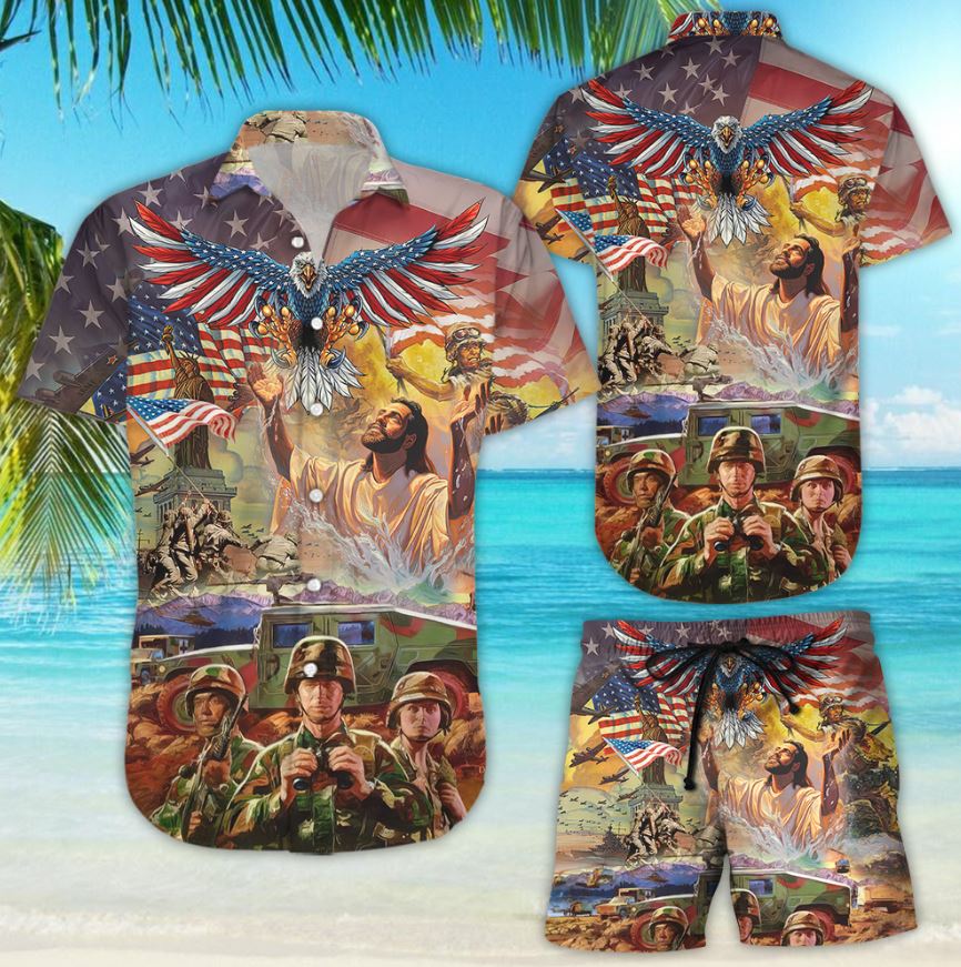 Shirt With Eagle - Memorial Day Jesus Veteran Hawaiian Shirt - Gifts For Patriotic Dad{Size}