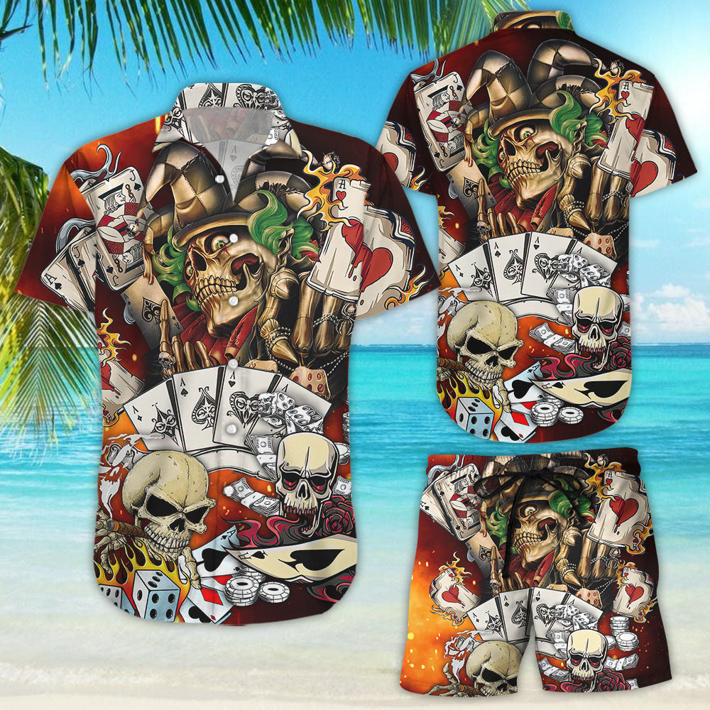 Skull Button Down Shirt - Poker Skull Beach Hawaiian Shirt - Skull Related Gifts{Size}