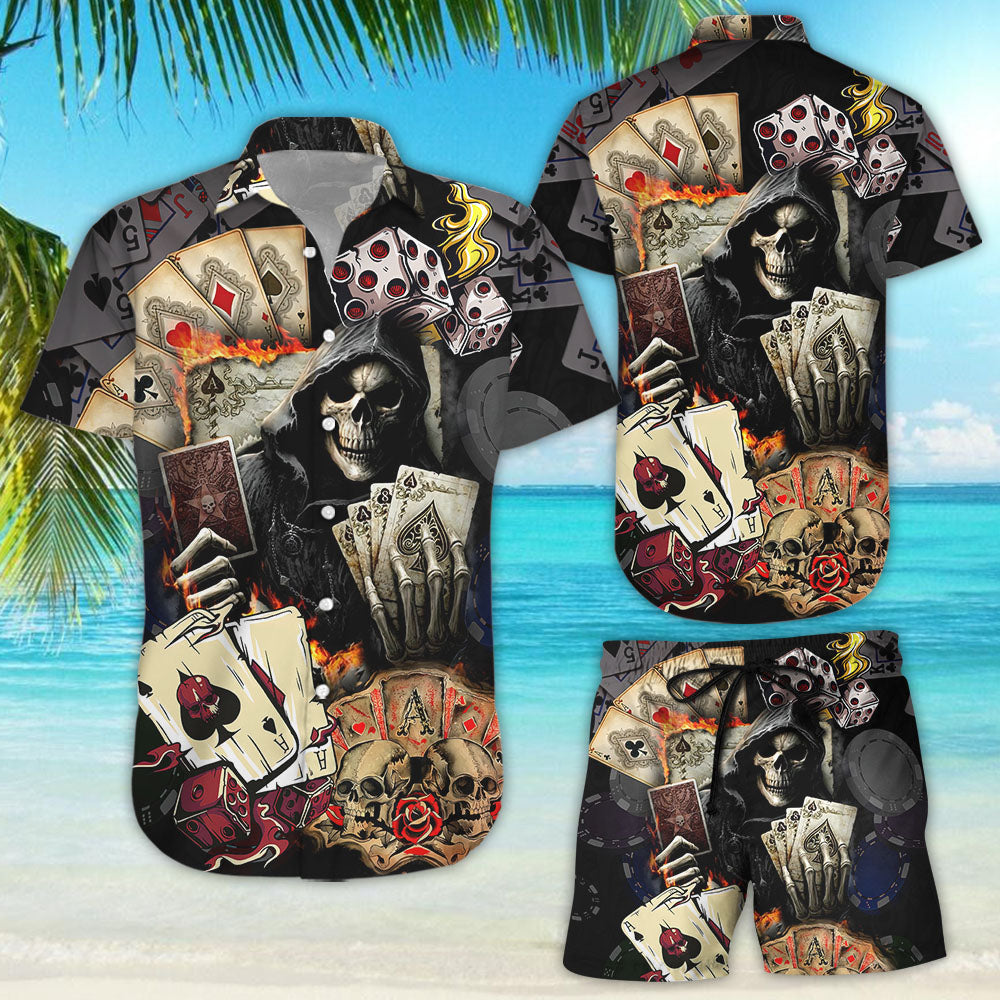 Skull Hawaiian Shirt - Skull Life Poker Button Down Shirt - Gift For Skull Lovers{Size}